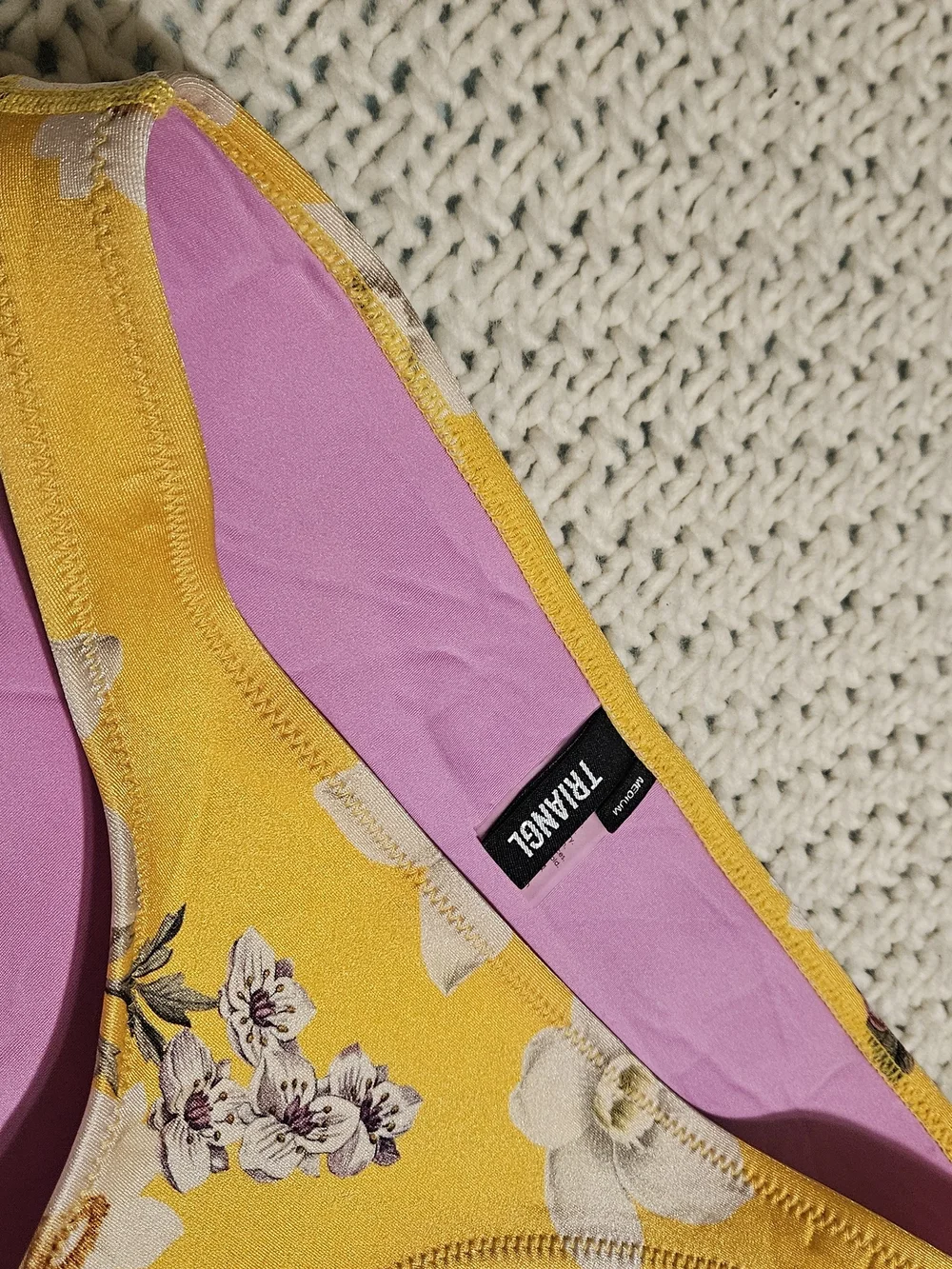 triangl swimwear Yellow Floral Bikini Bottoms with Pink Lining